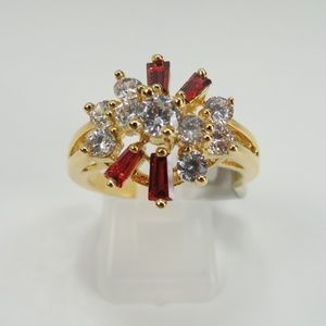 Gold Floral Bloom CZ Diamond Stone Ring